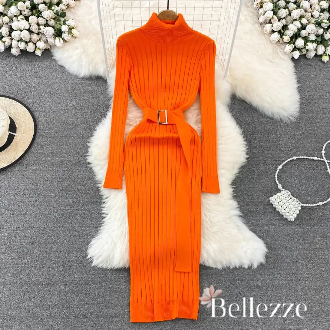 Turtleneck Sexy Wrap Hips Knitted Dresses