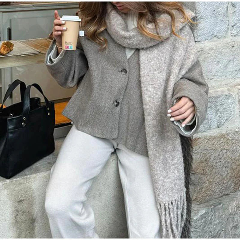 V-Neck Long-Sleeve Button-Down Coat