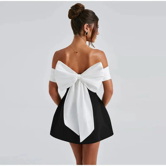 Bow-Detail Contrast Dress