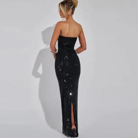 Elegant Backless Slim-Fit Tube Top Dress with Side Split